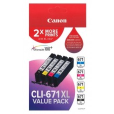 Canon CLI671XLVP Hi Capacity Value Pack Bk/C/M/Y